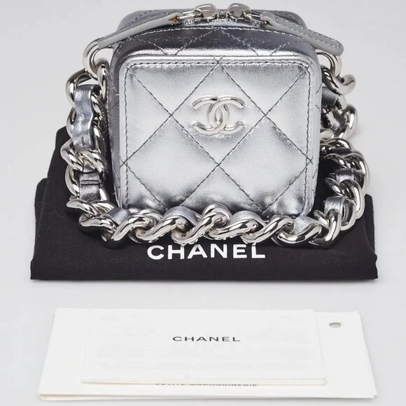 Chanel Metallic Silver Quilted Lambskin Leather Coco Punk Cube Bag - Picture 8 of 11